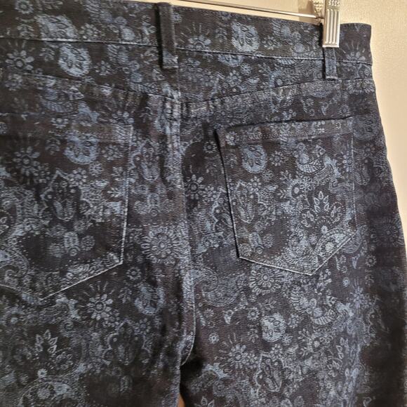 Susan Graver Sz 8 Jacquard Ankle Pants Navy Blue Floral Slim Stretch Career - Picture 9 of 11